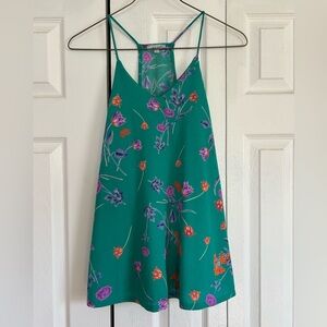 Boutique Floral Print Spaghetti Strap Tank Top - Teal